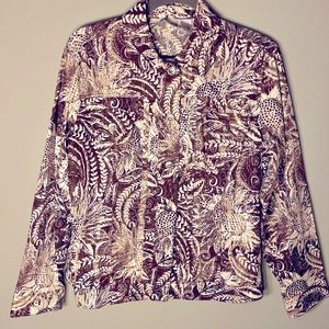 Chicos Cotton Brown & White Print Blouse- double breasted pockets